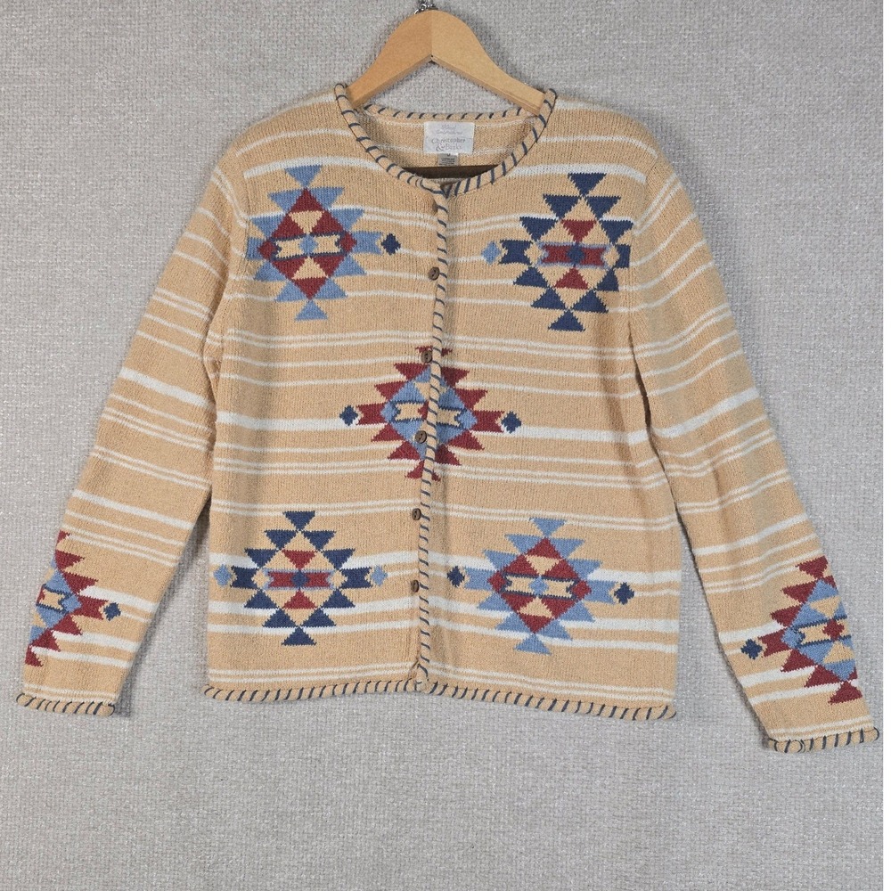 Christopher & Banks Sweater Womens Medium M Southwestern Aztec Hand Embroidered